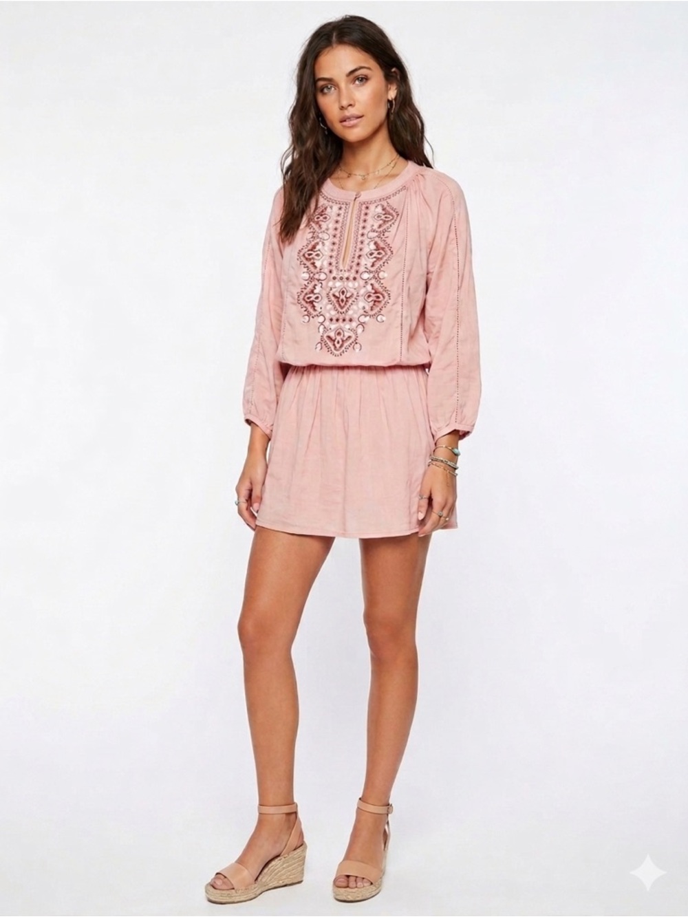 Nordstrom MELISSA ODABASH Nadja Embroidered Kaftan Mini Dress salmon pink $285 - Picture 8 of 8
